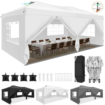 COBIZI 10x20 Pop up Canopy with Sidewalls,Easy up Canopy 10x20 Gazebo Waterproof Instant Shelter for Wedding Outdoor Party Camping with Air Vent&Carry Bag,Gray