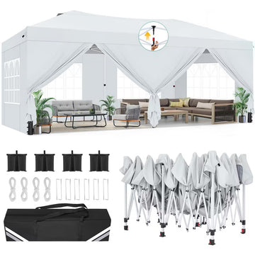 COBIZI 10x20 Pop up Canopy with Sidewalls,Easy up Canopy 10x20 Gazebo Waterproof Instant Shelter for Wedding Outdoor Party Camping with Air Vent&Carry Bag