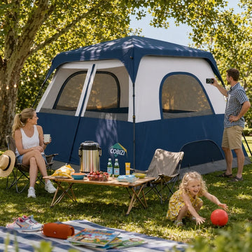 COBIZI 4-6-8 Person Family Camping Tent with Instant Pop-Up Setup, 10x9FT 210D Oxford Waterproof PU2000mm & Fire Resistant, Mesh Screen Windows, Wind Ropes and Stakes Included, Green