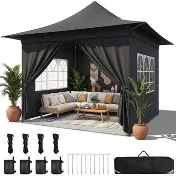 COBIZI 13x13FT Heavy Duty Pop Up Canopy with 4 Sidewalls & 4 Sandbags, Commercial Grade Waterproof Party Tent, Height Adjustable Outdoor Shelter, White