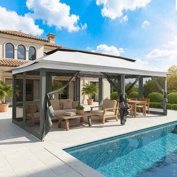 COBIZI 10x20 Pop Up Gazebo, Outdoor Patio Canopy Tent with Mosquito Netting, Double Roof Vented Gazebo, 3 Adjustable Height Settings, 240 Sq. Ft. Sun Shade Shelter for Backyard, Lawn, Deck, Dark Gray