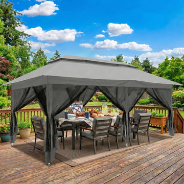 COBIZI 10x20 Pop Up Gazebo, Outdoor Patio Canopy Tent with Mosquito Netting, Double Roof Vented Gazebo, 3 Adjustable Height Settings, 240 Sq. Ft. Sun Shade Shelter for Backyard, Lawn, Deck, Dark Gray