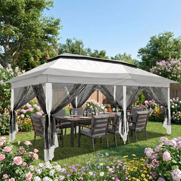 COBIZI 10x20 Pop Up Gazebo, Outdoor Patio Canopy Tent with Netting, Double Roof Vented Gazebo, 3 Adjustable Height Settings, 240 Sq. Ft. Sun Shade Shelter for Backyard, Lawn, Deck, Light Gray