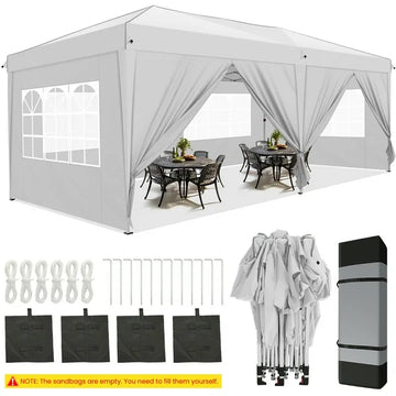 COBIZI 10x20 Pop Up Canopy Tent for Parties, Easy Up Party Tent Waterproof Canopy Tent with Sidewalls, Outdoor Event Tent for Wedding, Backyard, with Center Lock, Sandbags,Top Reinforced,black