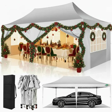 COBIZI 10x20 Pop Up Canopy Tent with 6 Removable Sidewalls, Instant Outdoor Shelter with Raised Roof, Heavy-Duty Stable Frame and Carry Bag, White