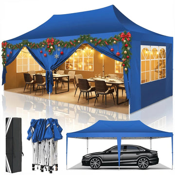 COBIZI 10x20 Pop up Canopy Gazebo, Outdoor Canopy Tent with 6 Removable Sidewalls,for Backyard, Parties, Wedding, Blue