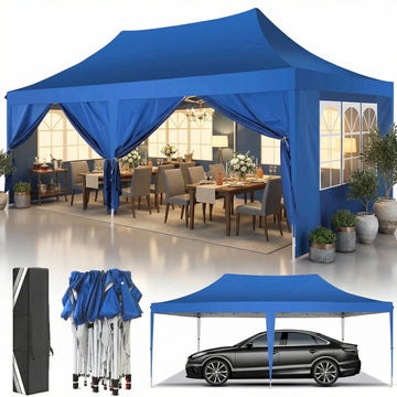 COBIZI 10'x20' Pop Up Canopy Tent with 6 Removable Sidewalls, Instant Outdoor Shelter with Raised Roof, Heavy-Duty Stable Frame and Carry Bag, Black