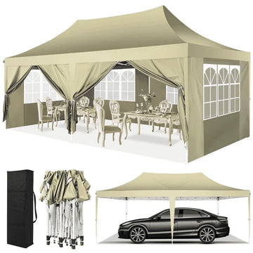 COBIZI 10'x20' Pop Up Canopy Tent with 6 Removable Sidewalls, Instant Outdoor Shelter with Raised Roof, Heavy-Duty Stable Frame and Carry Bag, White