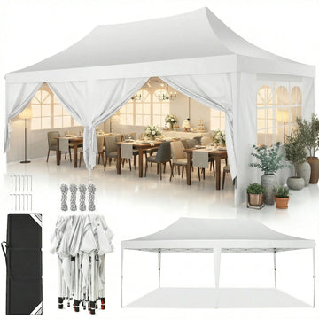 COBIZI 10x20 Pop Up Canopy Tent with 6 Removable Sidewalls, Instant Outdoor Shelter with Raised Roof, Heavy-Duty Stable Frame and Carry Bag, White