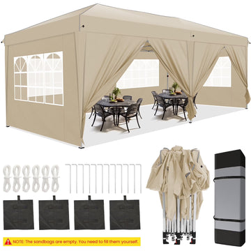 COBIZI 10x20 Pop-up Canopy Tent for Parties, Easy up Party Tent Waterproof Canopy Tent with Sidewalls, Outdoor Event Tent for Wedding, Backyard, with Center Lock, Sandbags,Top