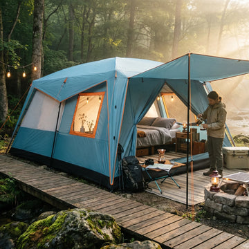 COBIZI 10x14FT Heavy Duty Camping Tent for 10 Person, Waterproof Double Layer Outdoor Shelter with 4 Sidewalls, Wind Ropes and Stakes,Light Blue