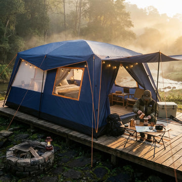 COBIZI 10x14FT Heavy Duty Camping Tent for 10 Person, Waterproof Double Layer Outdoor Shelter with 4 Sidewalls, Wind Ropes and Stakes,Blue