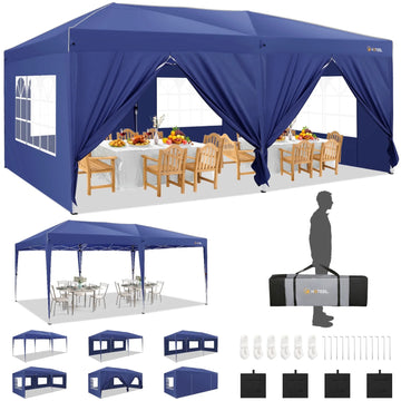 COBIZI 10x30 Party Canopy Tent with 8 Removable Sidewalls, Waterproof Outdoor Shelter for Weddings and Events, White