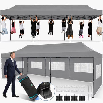 COBIZI 10x30 Pop Up Canopy Tent with 8 Sidewalls, Heavy Duty Waterproof UPF 50+ Commercial Instant Gazebo, Ez Setup for Party, Wedding & Trade Show, Includes Roller Bag, Gray