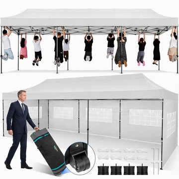 COBIZI 10x30 Pop Up Canopy Tent with 8 Sidewalls, Heavy Duty Waterproof UPF 50+ Commercial Instant Gazebo, Ez Setup for Party, Wedding & Trade Show, Includes Roller Bag, Gray