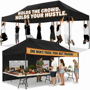 COBIZI 10x20 FT Heavy Duty Pop Up Canopy Tent, Reinforced Frame Holds 220 LBS Per Leg, 6 Removable Sidewalls, Waterproof & Windproof Canopy for Backyard, Trade Show, Wedding & Outdoor Party, Black