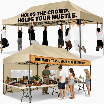 COBIZI 10x20 FT Heavy Duty Pop Up Canopy Tent, Reinforced Frame Holds 220 LBS Per Leg, 6 Removable Sidewalls, Waterproof & Windproof Canopy for Backyard, Trade Show, Wedding & Outdoor Party, Khaki