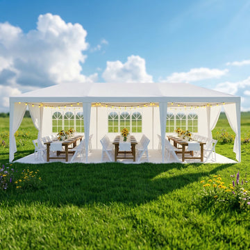 COBIZI 10x30 Party Tent with 8 Sidewalls Outdoor Canopy Tent for party Patio Camping Gazebo Shelter for Weddings Waterproof Heavy Duty Event Carpa All Season, White