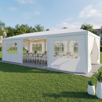 COBIZI 10x30 Party Tent with 8 Removable Walls, Waterproof Canopy for Wedding Parties and Events, White