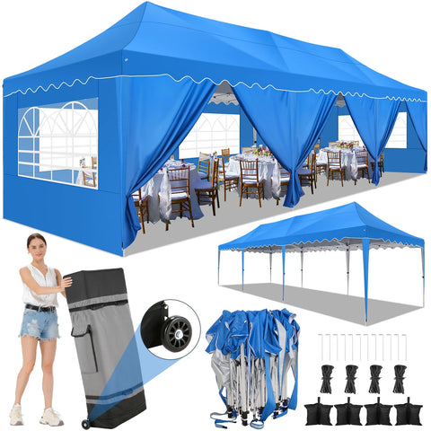 COBIZI 10x30 Pop-up Canopy Tent with 8 Sidewalls,UPF 50+ Windproof 2000+Waterproof Wedding Event Tents for Outdoor Events,Party Parties Canopy with Roller Bag,Blue