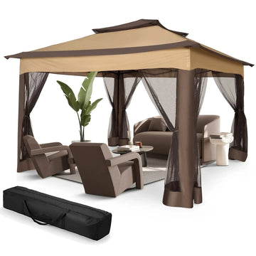 COBIZI 11x11 Pop up Gazebo Outdoor Canopy Gazebo Patio Gazebo with Mosquito Netting Canopy Shelter with 121 Square feet of Shade for Poolside, Garden, Party and Backyard, Gray