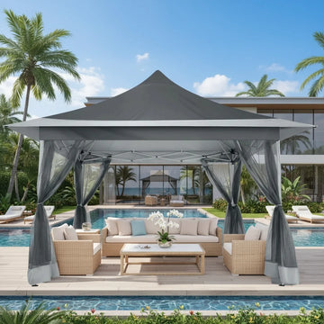 COBIZI Outdoor Canopy Gazebo 11x11 Pop up Gazebo Patio Gazebo with 4 Mosquito Netting Outdoor Canopy Shelter with 121 Square feet of Shade for Outdoor Lawn, Party, Garden, Backyard and Deck, Khaki