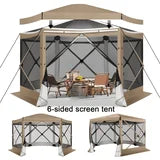 COBIZI 12'x12 Pop Up Gazebo 6-Sided Screen House Tent for Camping, Outdoor Instant Stargazing Gazebo Canopy with Awning 2.0, Portable Hub Tent with Netting, Screen Tent for Outdoor, Backyard, Khaki