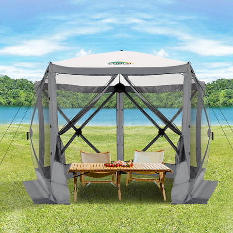 COBIZI 10x10 Pop up Gazebo Screen Tent Screen House for Camping,5 Sided Pop-up Camping Canopy Shelter Tent with Mesh Windows,Portable Outdoor Quick-set Hub Tent with Carrying Bag&Ground Stakes,Gray