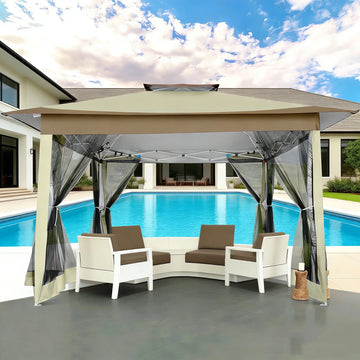 COBIZI 12x12 Outdoor Gazebo Pop-up Gazebo Canopy with Mosquito Netting Patio Tent Backyard Canopy with 2-Tiered Vented Top 3 Adjustable Height, Dark Grey
