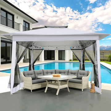 COBIZI 12x12 Outdoor Gazebo Pop Up Gazebo Canopy with Mosquito Netting Patio Tent Backyard Canopy with 2-Tiered Vented Top 3 Adjustable Height, Gray