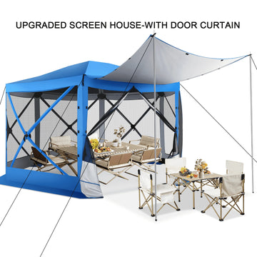 COBIZI 12x12 Pop up Gazebo 6-Sided Screen House Tent for Camping, Outdoor Canopy Tent with Removable Roof&Mosquito Netting, Portable Hub Tent with Carrying Bag and Ground Stakes, Blue(Upgraded)