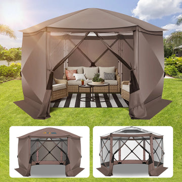 COBIZI 12x12 Pop-up Gazebo Starry Sky Screen Canopy Tent Screen House with 5 sidewalls and Mosquito Nettings for Camping, Hub Tent Instant Screened Canopy with Carrying Bag and Ground Stakes, Gray