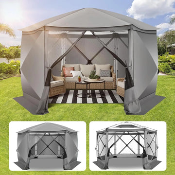 COBIZI 12x12 Pop-up Gazebo Starry Sky Screen Canopy Tent Screen House with 5 sidewalls and Mosquito Nettings for Camping, Hub Tent Instant Screened Canopy with Carrying Bag and Ground Stakes, Gray