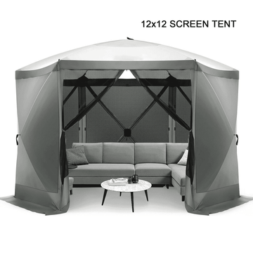 COBIZI 12x12ft Pop-up Gazebo Screen Tent Screen House with sidewalls and Mosquito Netting for Camping, Waterproof, UV Resistant, EZ Set-up Party Canopy with Carrying Bag and Ground Stakes, Gray
