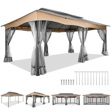 COBIZI 12x20 Heavy Duty Canopy Gazebo with 6 Mosquito Netting 100% Waterproof