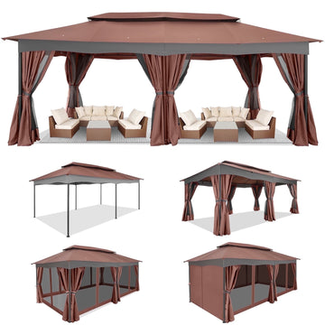 COBIZI 12x20 Heavy Duty Canopy Gazebo Outdoor Gazebo with 6 Curtains 100% Waterproof Party Wedding Tents with Double Roof and Metal Steel Frame for Backyard, Patio, Lawn, Garden, Gray