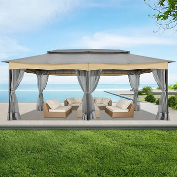 COBIZI 12x20 Outdoor Gazebo with Mosquito Netting Large Backyard Gazebo Tents for Patio, Deck, Party, Backyard with Double Roof Soft