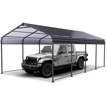 COBIZI 12x21 Heavy Duty Metal Carport with Galvanized Steel Roof, Steel Carport Kits Outdoor with Metal Roof, Galvanized Car Shelter for Tractors, Pickup, Boat, Car, Black
