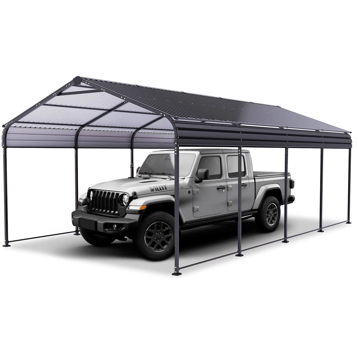 COBIZI 12x21 Heavy Duty Metal Carport with Galvanized Steel Roof, Steel Carport Kits Outdoor with Metal Roof, Galvanized Car Shelter for Tractors, Pickup, Boat, Car, Black