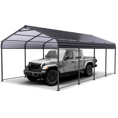 COBIZI 12x21 Heavy Duty Metal Carport with Galvanized Steel Roof, Steel Carport Kits Outdoor with Metal Roof, Galvanized Car Shelter for Tractors, Pickup, Boat, Car, Black