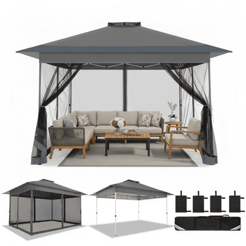 COBIZI 13x13 Pop up Gazebo, Outdoor pop up Canopy Tent, Patio Shelter Tents with Portable Carry Bag, Patio Gazebos for Camping, Garden, Deck, Backyard, Dark Grey