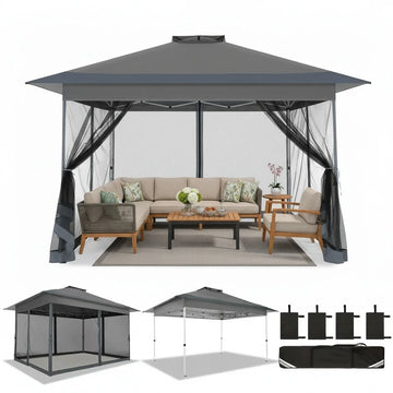 COBIZI 13x13 Pop up Gazebo, Outdoor pop up Canopy Tent, Patio Shelter Tents with Portable Carry Bag, Patio Gazebos for Camping, Garden, Deck, Backyard, Brown