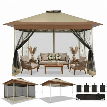 COBIZI 13x13 Pop up Gazebo, Outdoor pop up Canopy Tent, Patio Shelter Tents with Portable Carry Bag, Patio Gazebos for Camping, Garden, Deck, Backyard, Dark Grey