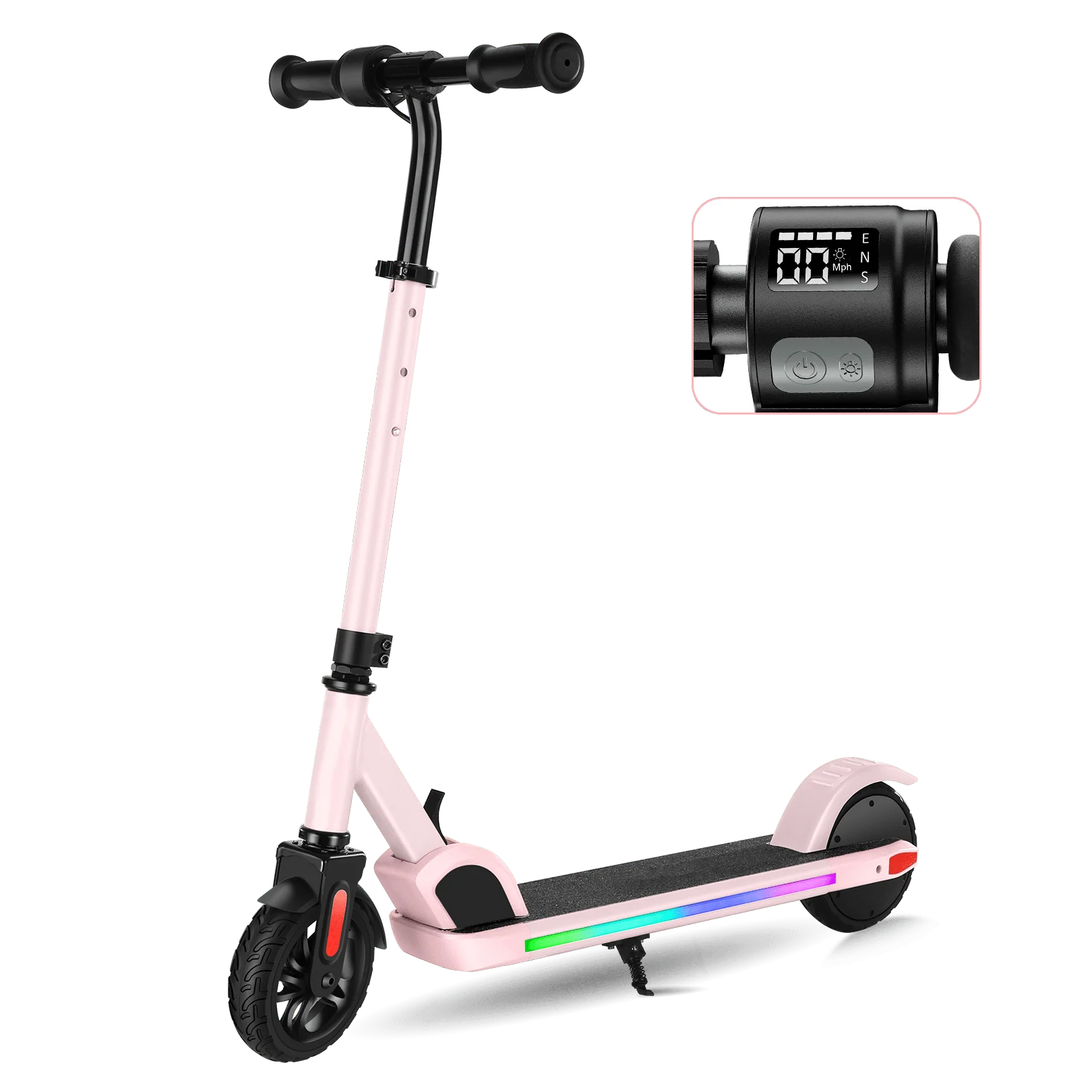 COBIZI Electric Scooter for Kids Ages 8-14, Top 10 mph &150W Motor, Adjustable Height & Speed, Kids Electric Scooter with Colorful Lights, Pink