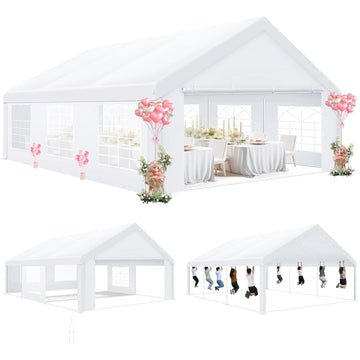 COBIZI 20x20ft Party Tent Heavy Duty, Wedding Tent, Event Tents for Parties, Carpas para Fiestas with Removable Sidewalls, Large Tent with Built-in Sandbag, UV50+, Big Tent for Party, Carport, White