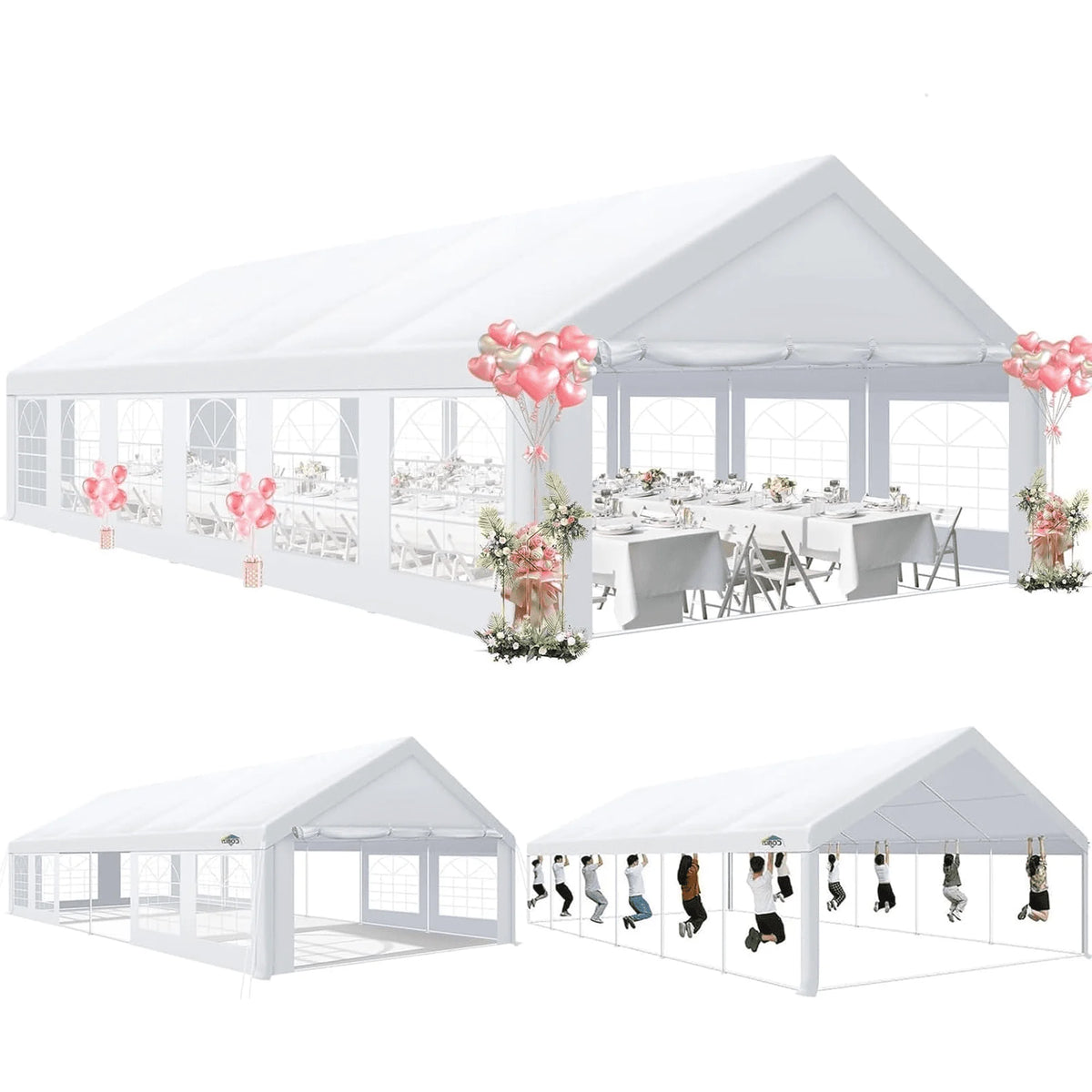 COBIZI 20x40 Heavy Duty Outdoor Canopy Large Party Tent & Carport, Upgraded Outdoor Event Shelter Tent with 8 Removable Sidewalls, UV50+, Big Tent for Wedding, Festivals, Birthday Parties, White