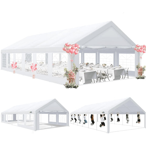 COBIZI 20x40 Heavy Duty Outdoor Canopy Large Party Tent & Carport, Upgraded Outdoor Event Shelter Tent with 8 Removable Sidewalls, UV50+, Big Tent for Wedding, Festivals, Birthday Parties, White