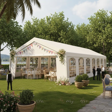 COBIZI 20x50FT Heavy Duty Party Tent, Waterproof Outdoor Canopy with 14 Church Windows & Removable Sidewalls, Built-in Sandbags, Upgraded Event Shelter for Weddings, Parties & Backyard Events,White