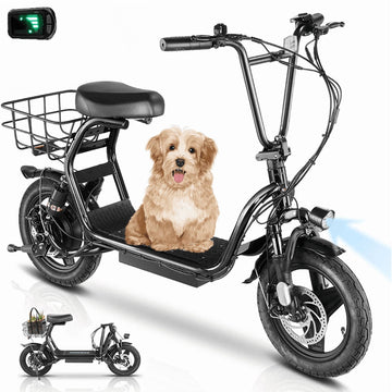 COBIZI Electric Scooter for Adults with Seat,Peak 819W Motor,Commuter Foldable Electric Scooter with Basket, Dual Shock Absorbers&14" Wheels,Up to 25 Miles 20Mph,Black
