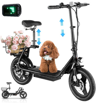 COBIZI Electric Scooter for Adults with Seat,Peak 1200W Motor,Commuter Foldable Electric Scooter with Basket, Dual Shock Absorbers&14
